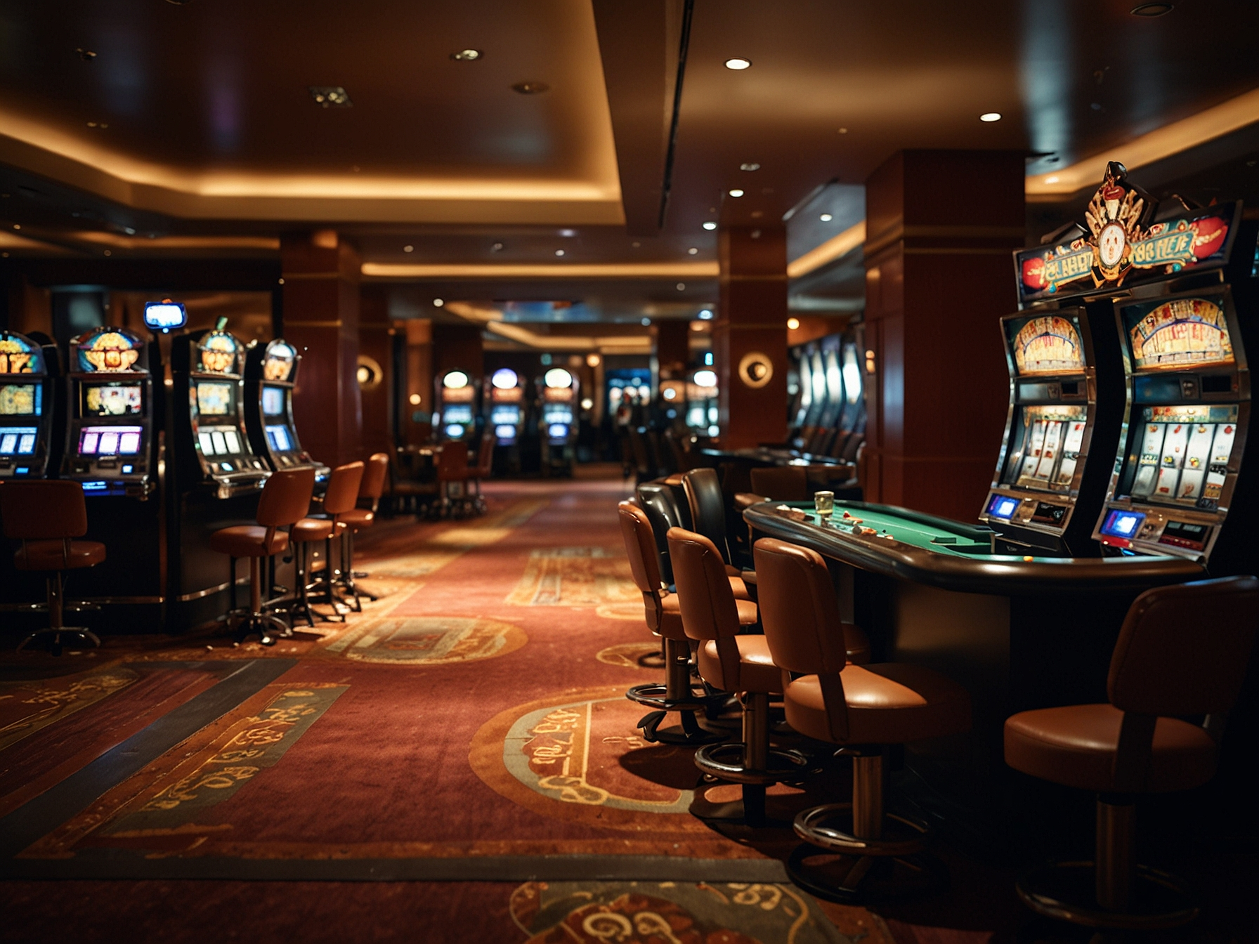 Colorful slot machines and live dealer table